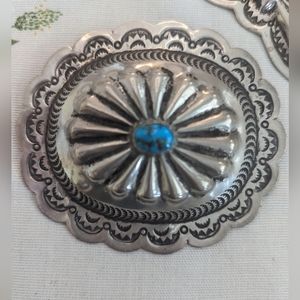 Vintage Navajo Turquoise Silver Brooch Set